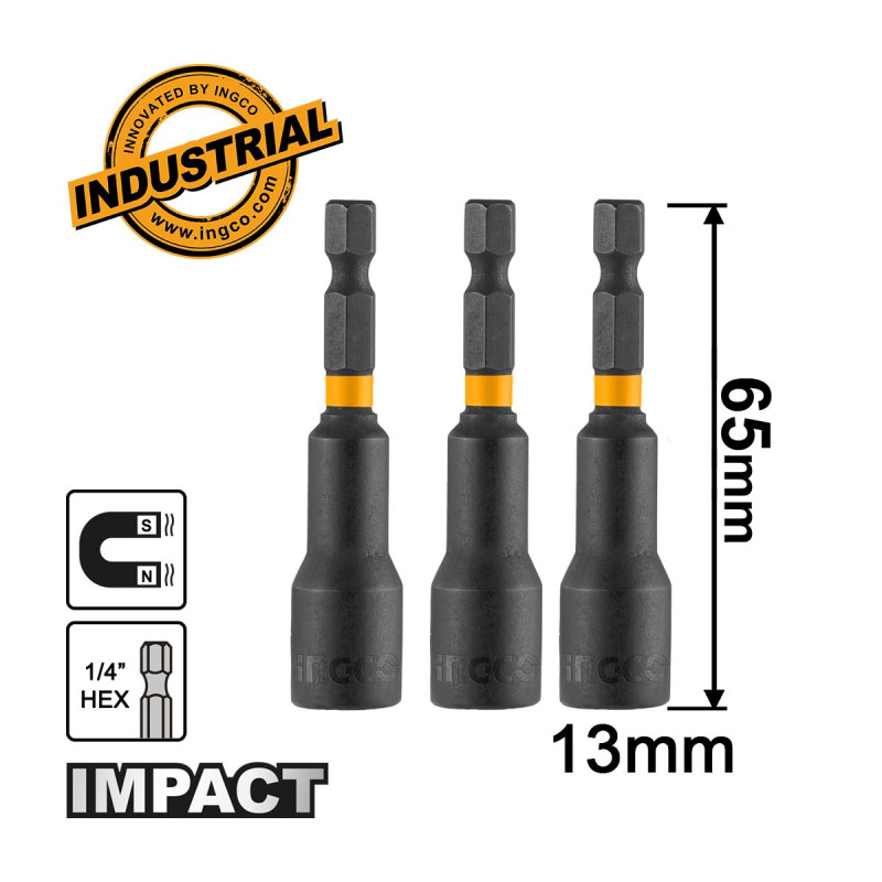 INGCO Καρυδάκια 1/4" Μαγνητικά 13mm 3 τεμ. (AMN1331)
