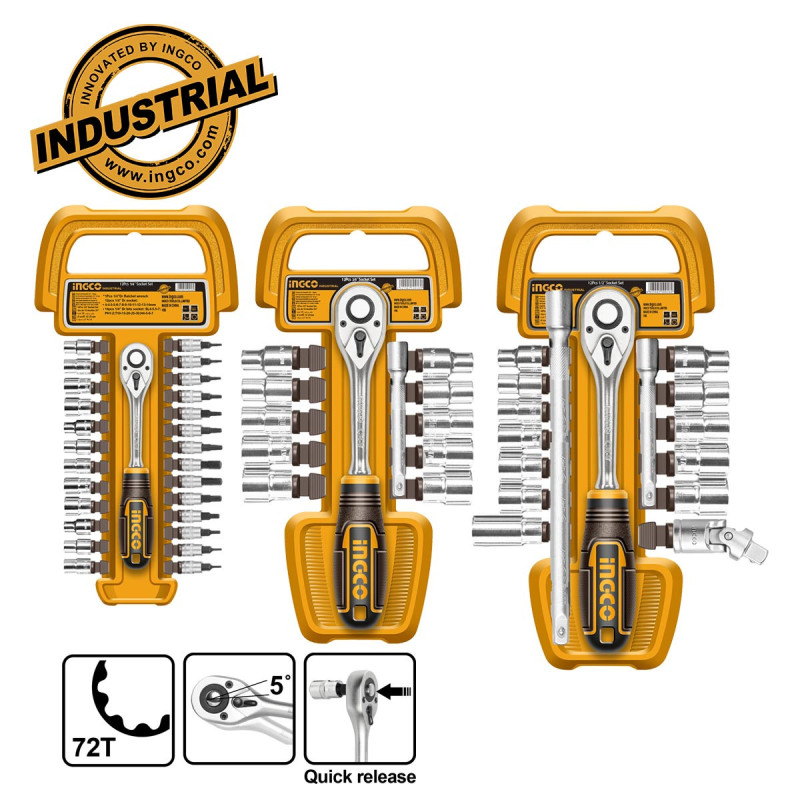 INGCO Καρυδάκια 1/4"-3/8"-1/2"+Εργαλειοθήκη Τσάντα Σετ 57 τεμ. (COS23092)