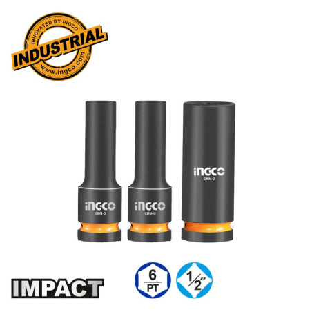 INGCO Καρυδάκια Μακριά Impact-Αέρος 1/2" 17-19-21mm Σετ 3 τεμ. (HKISSD12042L)