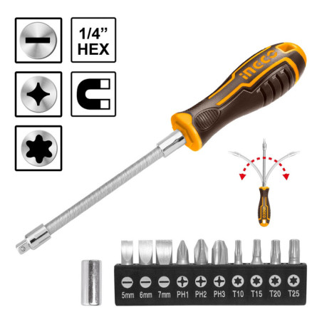 INGCO Κατσαβίδι Εύκαμπτο Σετ 12 τεμ. (AKSDFL1208)