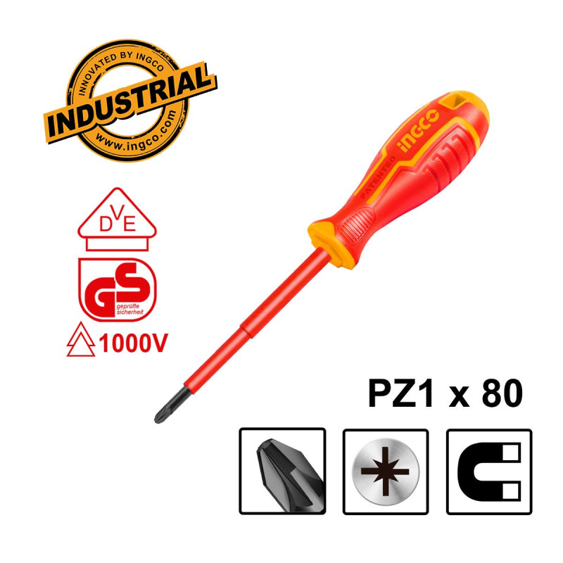 INGCO Κατσαβίδι Ηλεκτρολόγου VDE Σταυρού PZ1x80mm (HISD81PZ180)