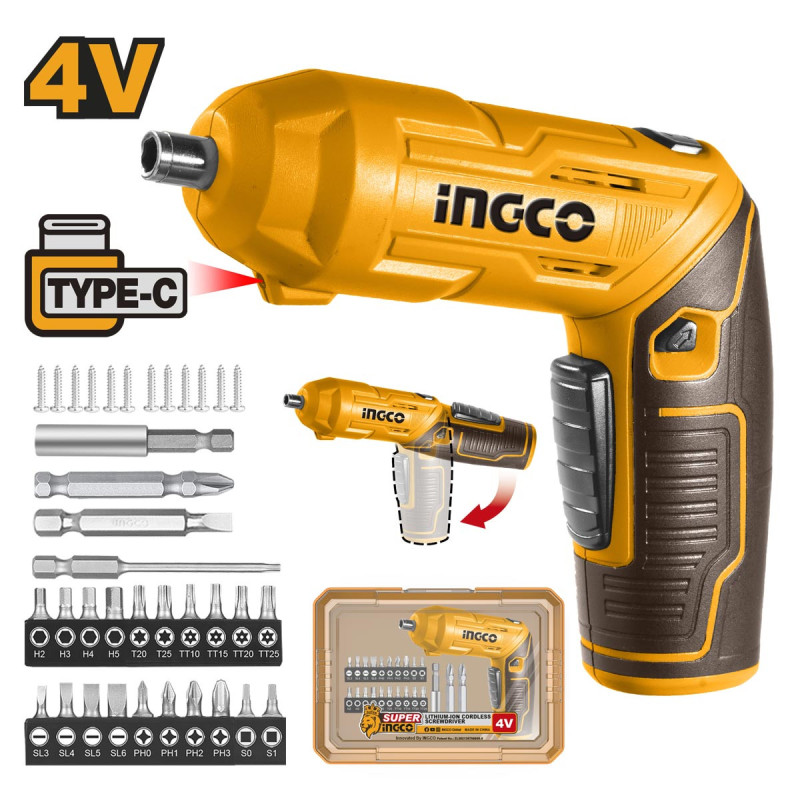 INGCO Κατσαβίδι Μπαταρίας 4V Li-Ion με Ενσωματωμένη Μπαταρία USB Type-C Σετ 24 τεμ. (CSDLI04425)