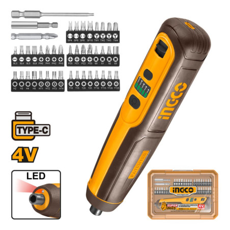 INGCO Κατσαβίδι Μπαταρίας 4V Li-Ion με Ενσωματωμένη Μπαταρία USB Type-C Σετ 43 τεμ. 5Nm (CSDLI04062)