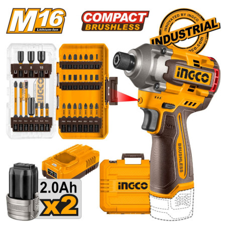 INGCO Κατσαβίδι Παλμικό Compact Μπατ. 16V Li-Ion 170Nm + Μύτες Impact Σετ 31 τεμ. (COSLI241083E)