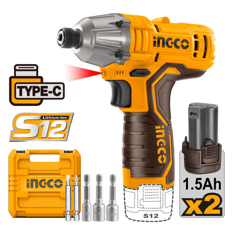 INGCO Κατσαβίδι Παλμικό Μπαταρίας 12V Li-Ion USB Type-C 100Nm (CIRLI12015)