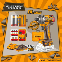 INGCO Κατσαβίδι Παλμικό Μπαταρίας 20V Li-Ion 285Nm + 2 Σετ Μύτες Impact (COSLI250784E)