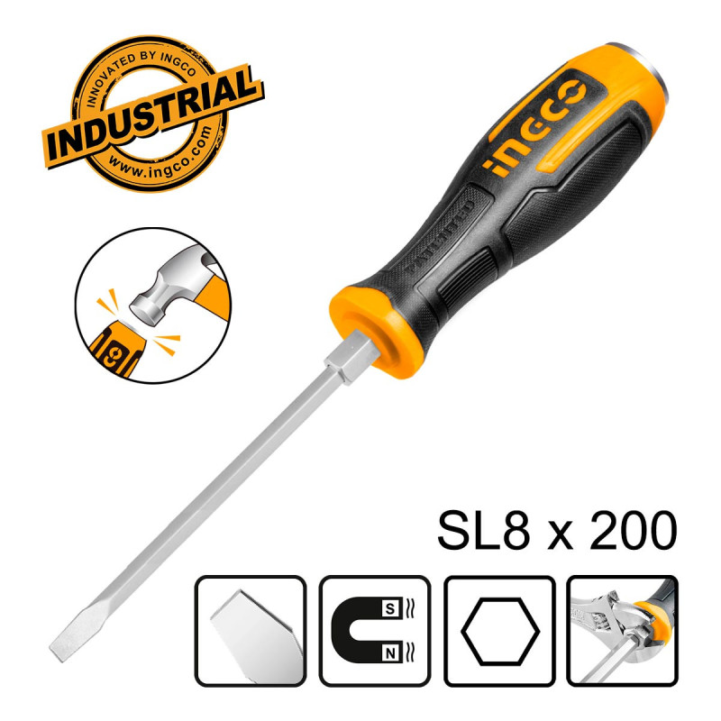 INGCO Κατσαβίδι Χτυπητό Ίσιο SL8x200mm (HGTS688200)