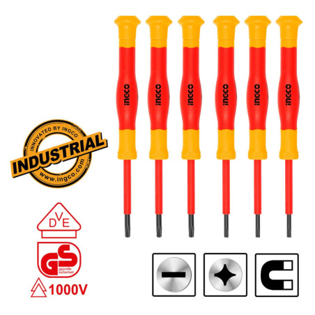 INGCO Κατσαβίδια Ηλεκτρολόγου VDE Ακριβείας Σετ 6 τεμ. (HKIPSD0601)