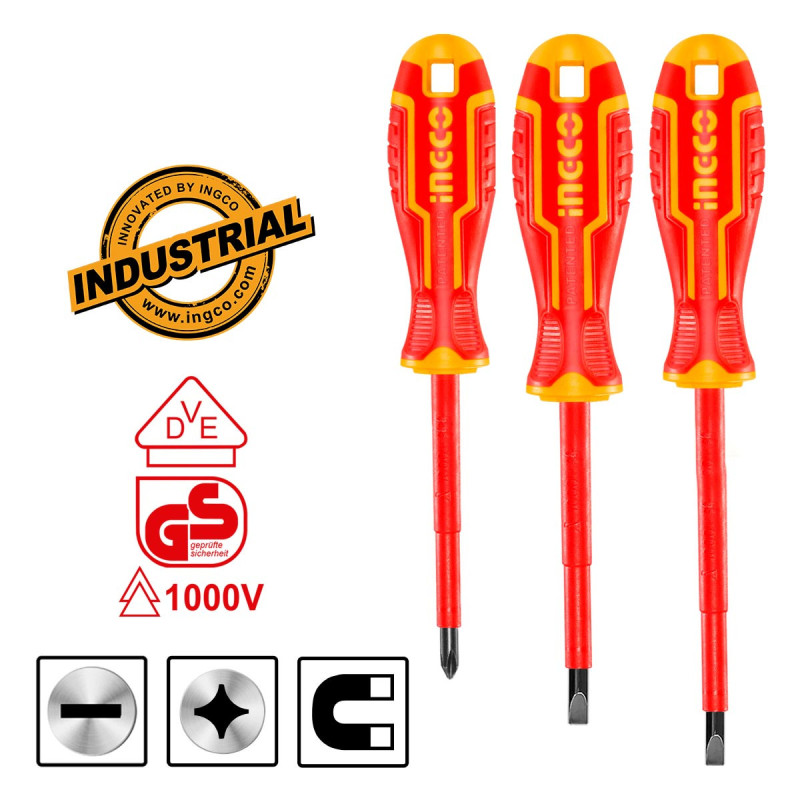 INGCO Κατσαβίδια Ηλεκτρολόγου VDE Σετ 3 τεμ. (HKISD0308)