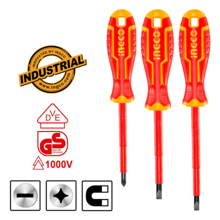 INGCO Κατσαβίδια Ηλεκτρολόγου VDE Σετ 3 τεμ. (HKISD0308)