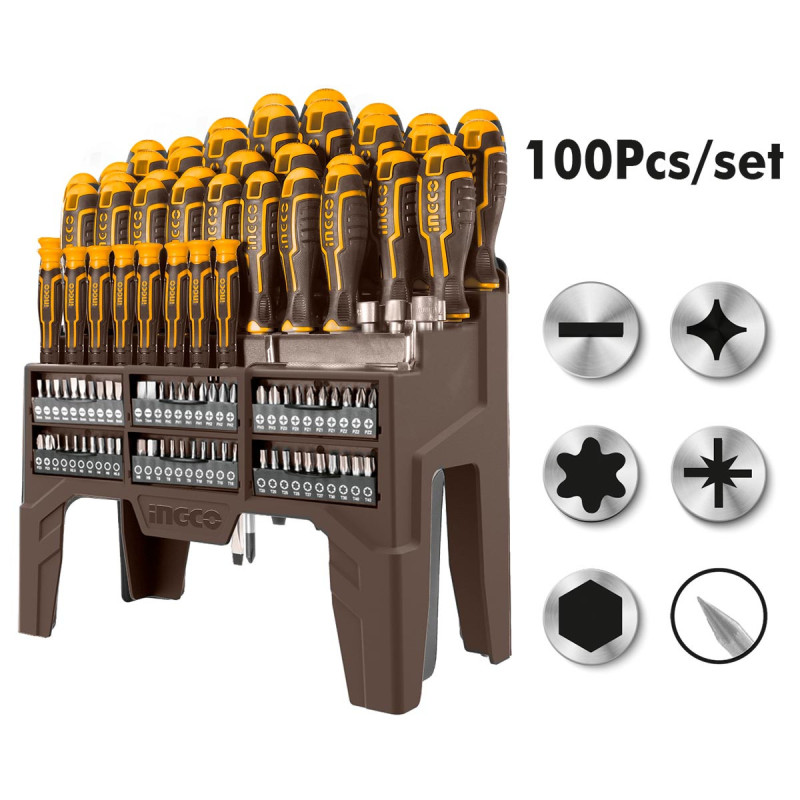 INGCO Κατσαβίδια και Μύτες σε Σταντ Σετ 100 τεμ. (HKSD10028)