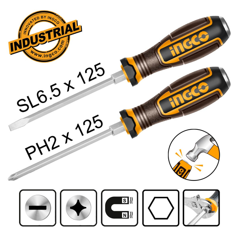 INGCO Κατσαβίδια Χτυπητά Σετ 2 τεμ. (HGTST0208)