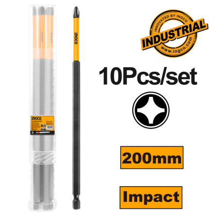 INGCO Κατσαβιδόμυτες Impact 1/4" PH2x200mm 10 τεμ. (SDBIM11PH283)