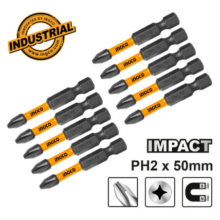 INGCO Κατσαβιδόμυτες Impact 1/4" PH2x50mm 10 τεμ. (SDBIM11PH223)