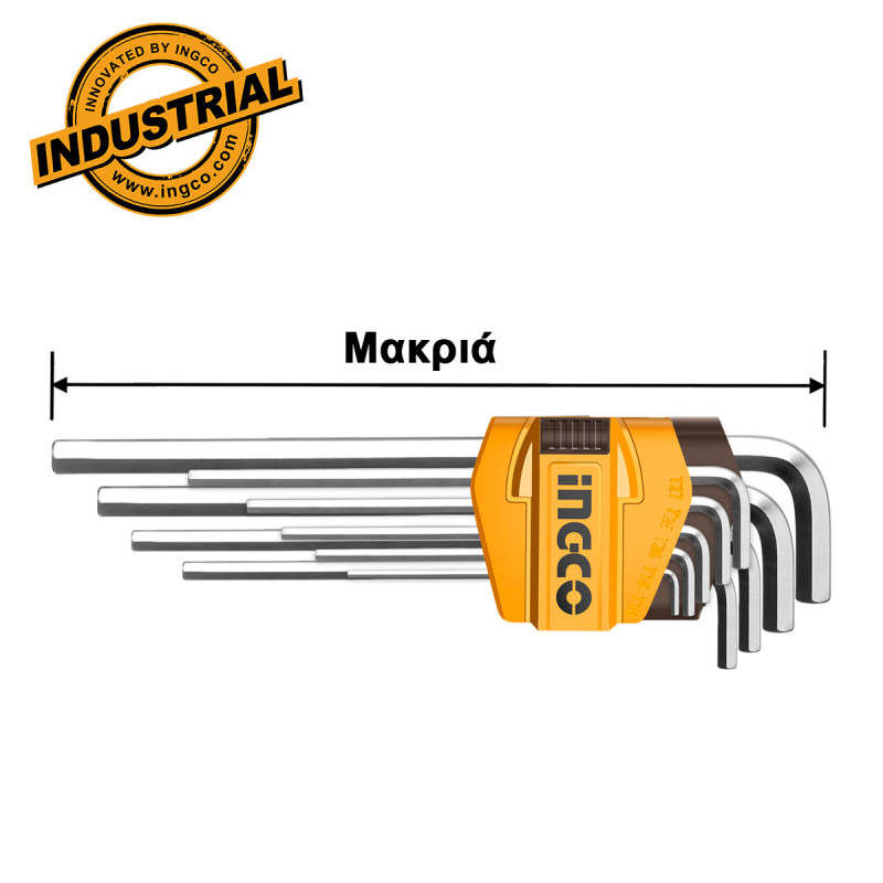 INGCO Κλειδιά Άλλεν 1.5-10mm Μακριά Σετ 9 τεμ. (HHK11092)