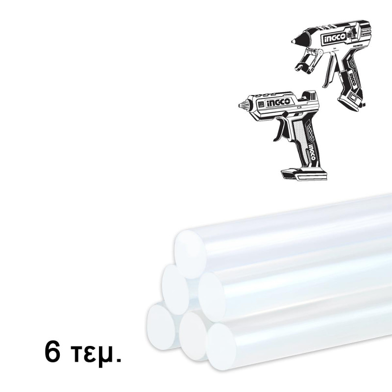 INGCO Κόλλα Θερμόκολλα Διάφανη 6 τεμ. 0.16 kg (AKTGS2061)