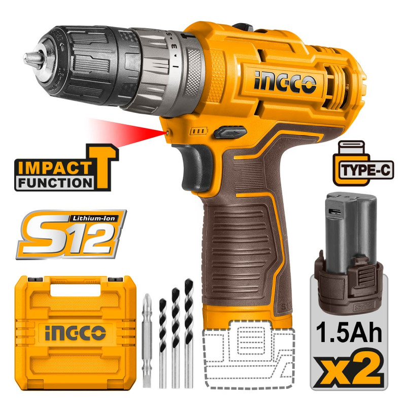 INGCO Κρουστικό Δραπανοκατσάβιδο Μπαταρίας 12V Li-Ion 20Nm (CIDLI12202E)