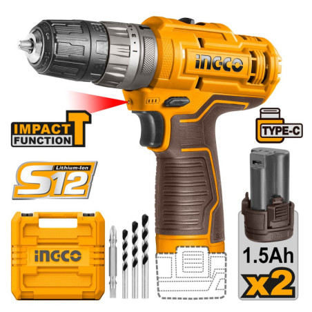 INGCO Κρουστικό Δραπανοκατσάβιδο Μπαταρίας 12V Li-Ion 20Nm (CIDLI12202E)