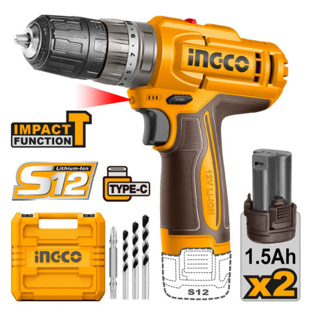 INGCO Κρουστικό Δραπανοκατσάβιδο Μπαταρίας 12V Li-Ion 20Nm (CIDLI12206E)