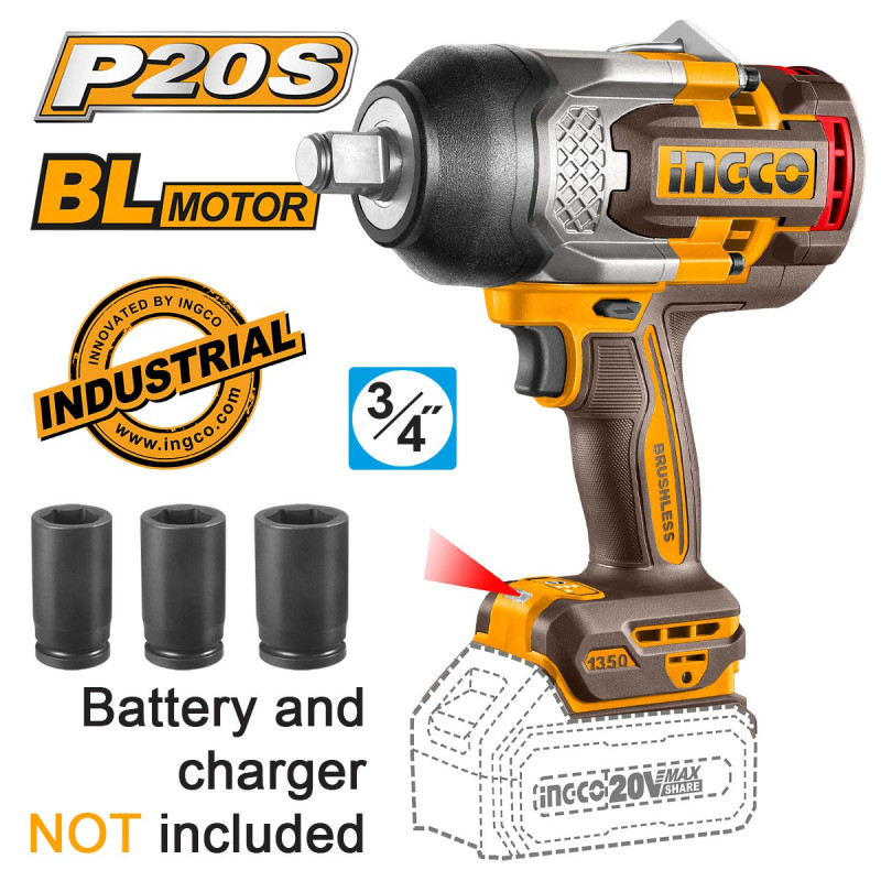 INGCO Κρουστικό Μπουλονόκλειδο Μπαταρίας 20V Li-Ion SOLO 1350-1900Nm (CIWLI201351)