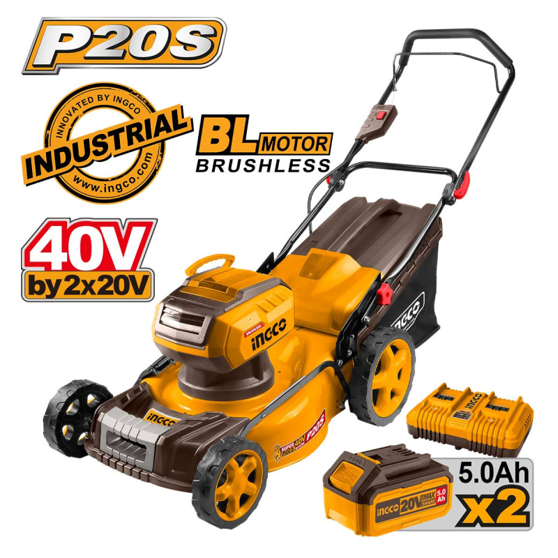 INGCO Μηχανή Γκαζόν Μπαταρίας 18"  2x20V Li-Ion (LMLI20186)