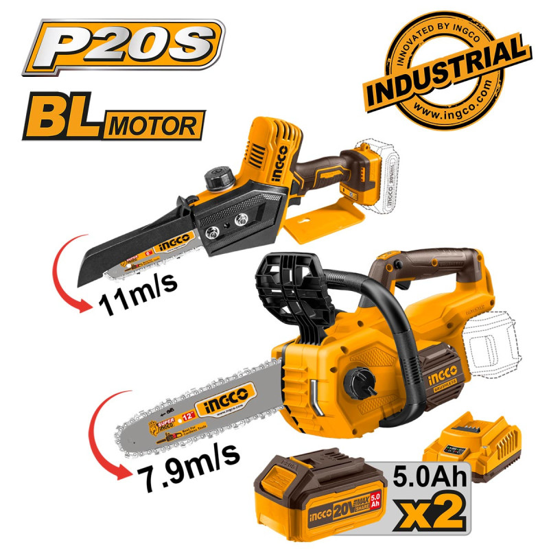 INGCO Μίνι Αλυσοπρίονο + Αλυσοπρίονο Μπαταρίας 20V Li-Ion Σετ 2 τεμ. (COSLI240788E)