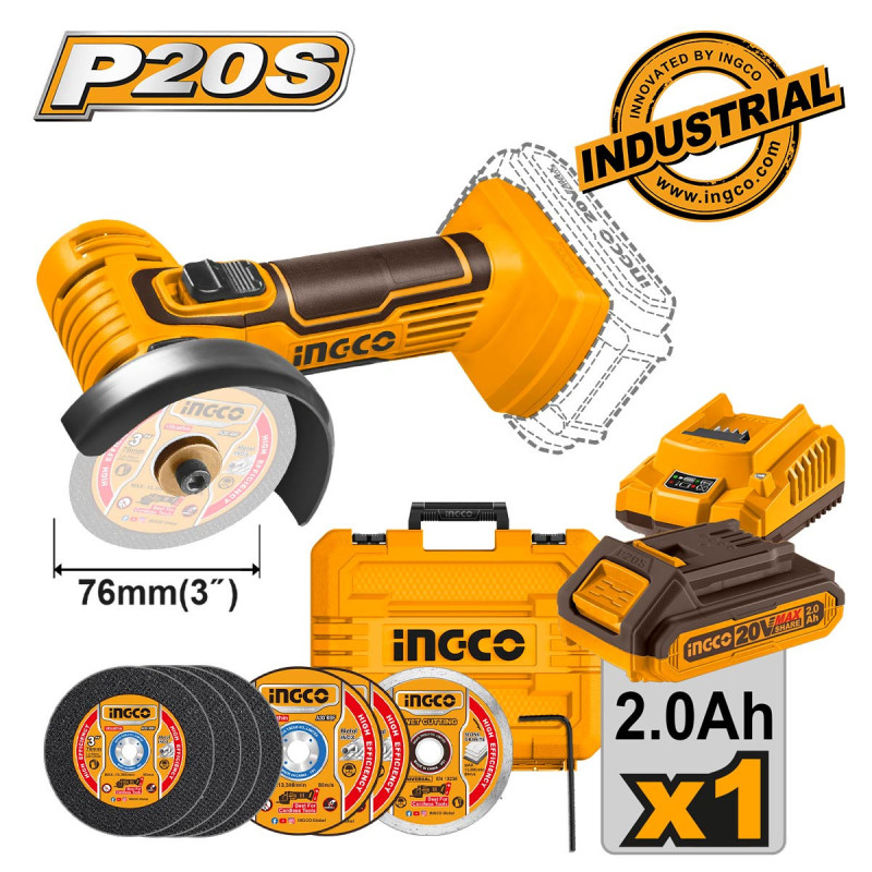 INGCO Μίνι Τροχός Κοπής Μπαταρίας 76mm 20V Li-Ion (CAGLI76012)