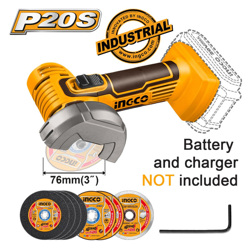 INGCO Μίνι Τροχός Κοπής Μπαταρίας 76mm 20V Li-Ion SOLO (CAGLI76011)