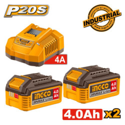 INGCO Μπαταρία 2 τεμ. 4.0Ah + Φορτιστής 4Α 1 τεμ. Σετ (FBCPK2013E)