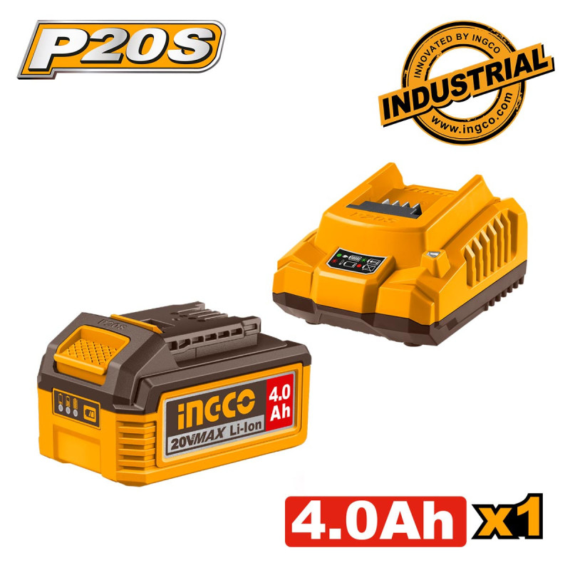 INGCO Μπαταρία 20V 4.0Ah Li-Ion + Φορτιστής 2Α Σετ (FBCPK1012E)