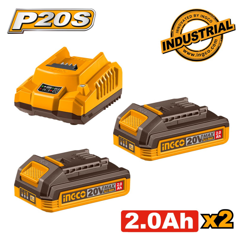 INGCO Μπαταρίες 2 τεμ. 2.0Ah + 1 τεμ. Φορτιστής 2Α Σετ 3 τεμ. (FBCPK2212E)