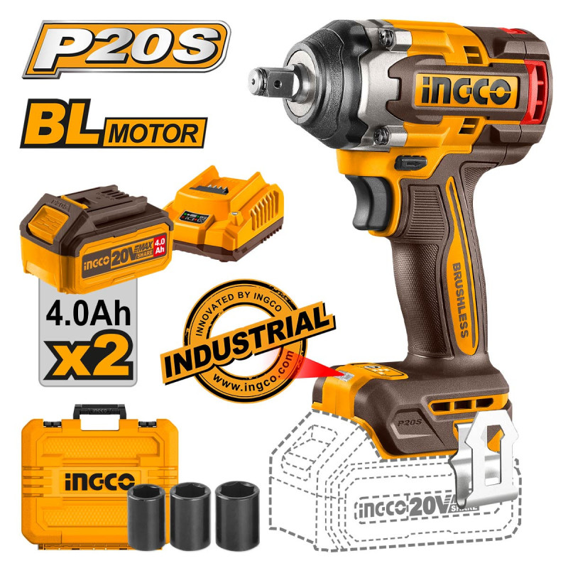 INGCO Μπουλονόκλειδο Κρουστικό Μπαταρίας 20V Li-Ion 500-650Nm (CIWLI2050)