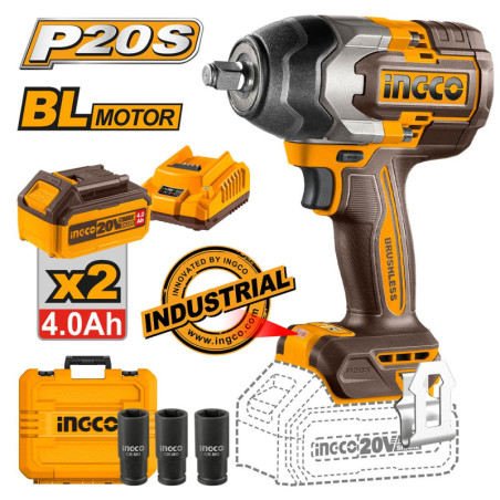 INGCO Μπουλονόκλειδο Κρουστικό Μπαταρίας 20V Li-Ion 850-1000Nm (CIWLI2085E)