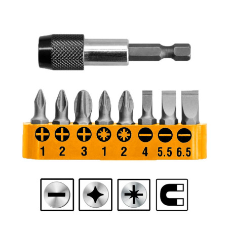 INGCO Μύτες με Μαγνητικό Αντάπτορα Σετ 9 τεμ. (AKSD0071)