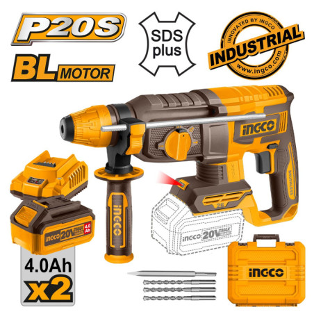 INGCO Πιστολέτο Περιστροφικό Κρουστικό Σκαπτικό Μπαταρίας 20V Li-Ion 2.5J (CRHLI202682E)