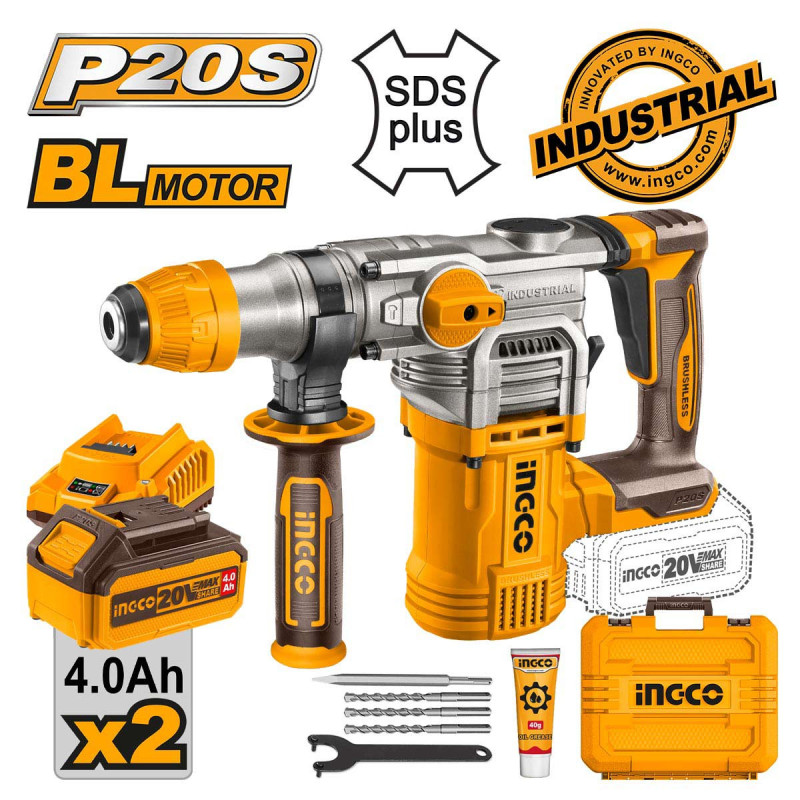 INGCO Πιστολέτο Περιστροφικό Κρουστικό Σκαπτικό Μπαταρίας 20V Li-Ion 4.5J (CRHLI202882)