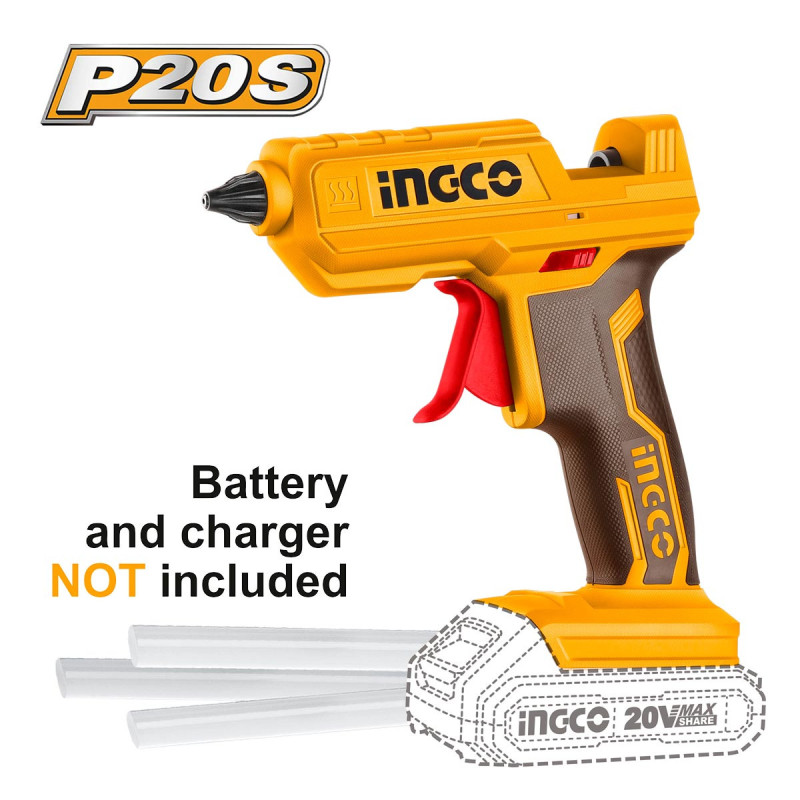 INGCO Πιστόλι Θερμόκολλας Μπαταρίας 20V Li-Ion SOLO (CGGLI2001)