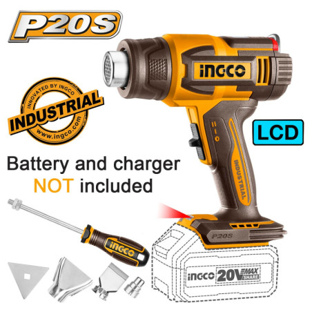 INGCO Πιστόλι Θερμού Αέρα Μπαταρίας 20V Li-Ion με LCD Οθόνη SOLO (HGLI2003)