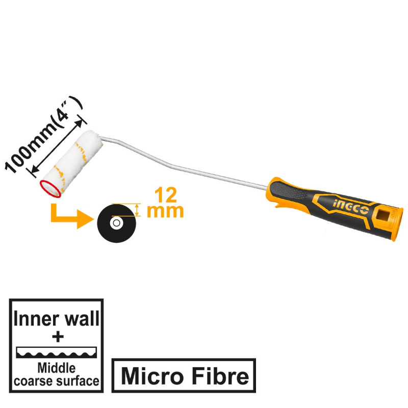 INGCO Ρολό Βαφής Μίνι  4" με Ύψος Ινών 12mm (HRHT061001D)