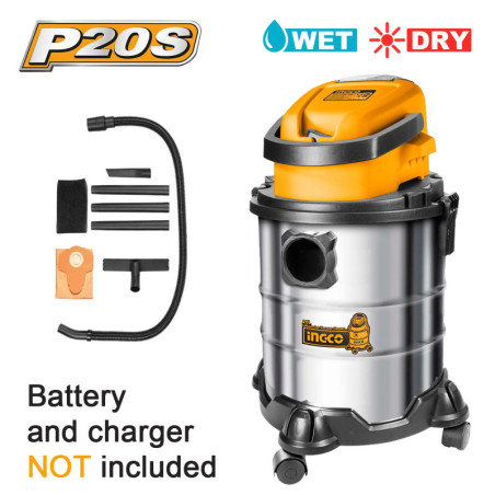 INGCO Σκούπα Υγρών / Στερεών Μπαταρίας 20V Li-Ion SOLO (CVLI2005E)