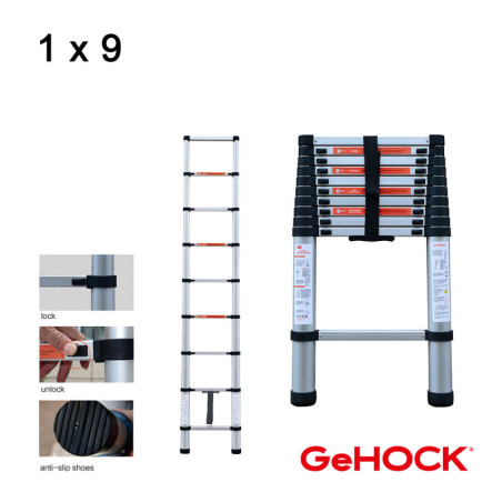 GeHOCK Τηλεσκοπική Σκάλα Αλουμινίου 9 Σκαλιών GeHOCK (9350260)