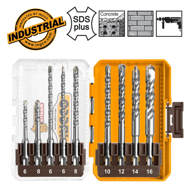 INGCO Τρυπάνια SDS Plus 6-16mm Σετ 9 τεμ. (AKDL30906)
