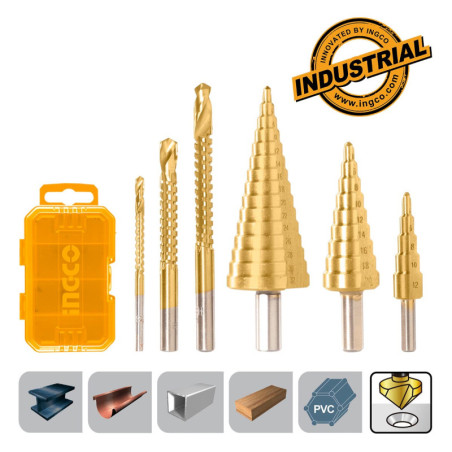 INGCO Τρυπάνια Κώνικα και Φρεζοτρύπανα Σετ 6 τεμ. (AKSDS2061)