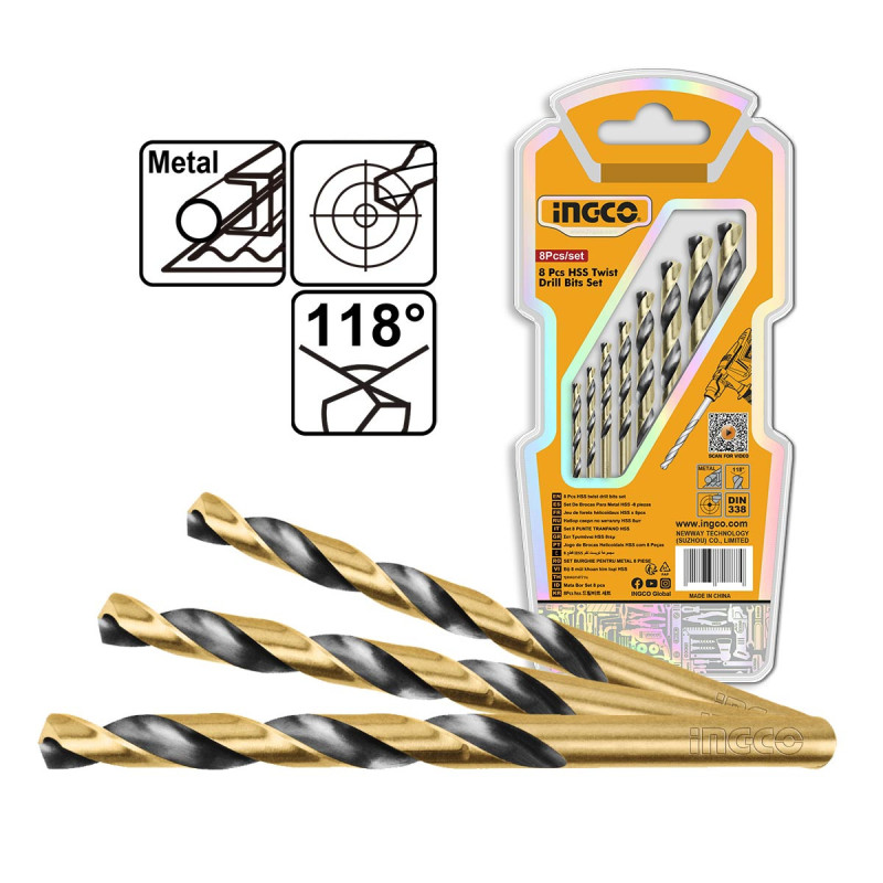 INGCO Τρυπάνια Μετάλλου HSS 2-8mm Σετ 8 τεμ. (AKDB0801)