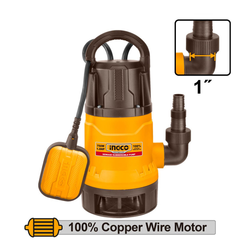 INGCO Υποβρύχια Αντλία Νερού - Ακαθάρτων 750W (SPD7508)