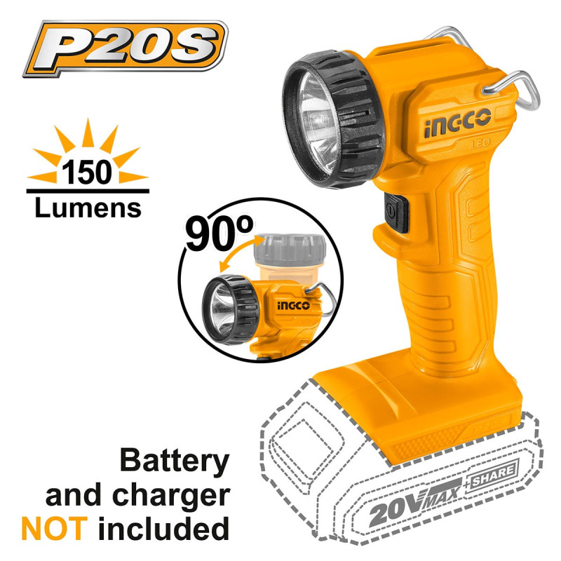 INGCO Φακός Προβολέας Μπαταρίας 20V Li-Ion SOLO 150 lumen (CWLI2023)