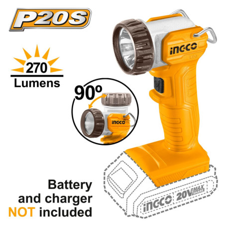 INGCO Φακός Προβολέας Μπαταρίας 20V Li-Ion SOLO 270 lumen (CWLI2038)