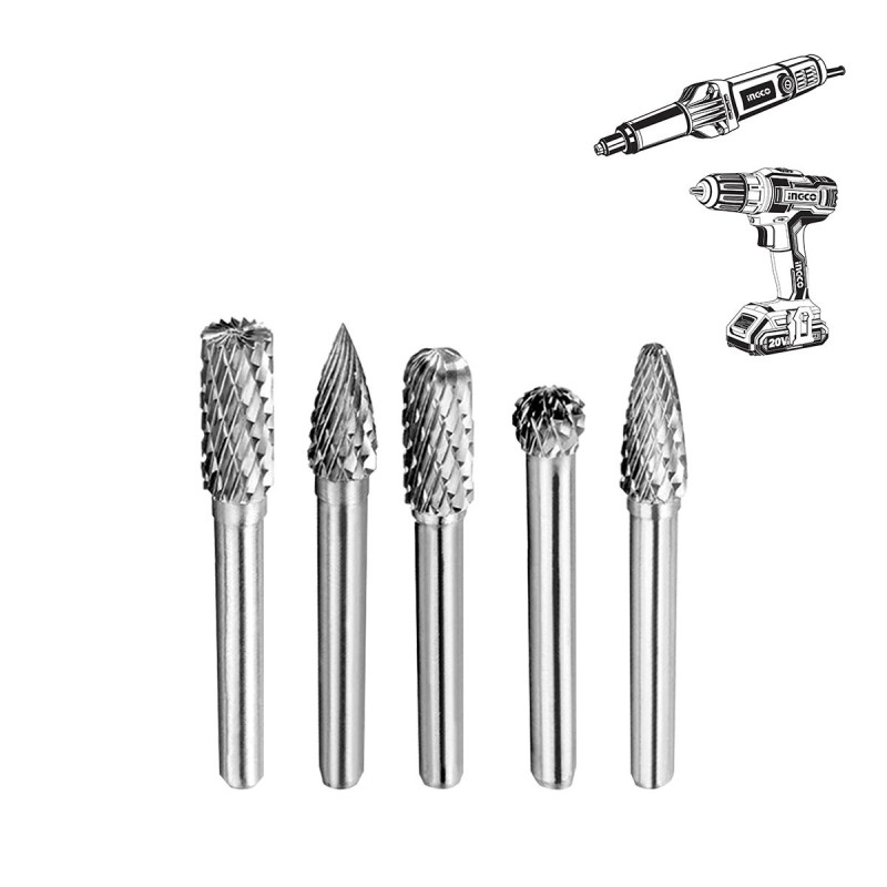 INGCO Φρέζες Καρβιδίου Βολφραμίου για Μέταλλα Φ 6mm Σετ 5 τεμ. (HRRC0051)