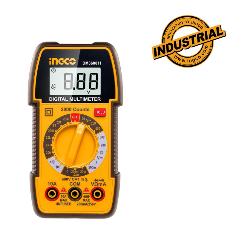 INGCO Ψηφιακό Πολύμετρο 600V True RMS με Μέτρηση AC/DC/ Αντίστασης/ NCV (DM360011)