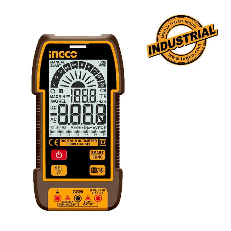 INGCO Ψηφιακό Πολύμετρο 600V True RMS με Μέτρηση AC/DC/ Αντίστασης/ Χωρητικότητας/ Συχνότητας/ NCV (DM16004)